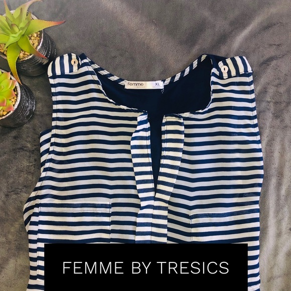 Femme by Tresics Tops - FEMME BY TRESICS - XL BLUE/WHITE STRIPED SHIRT
